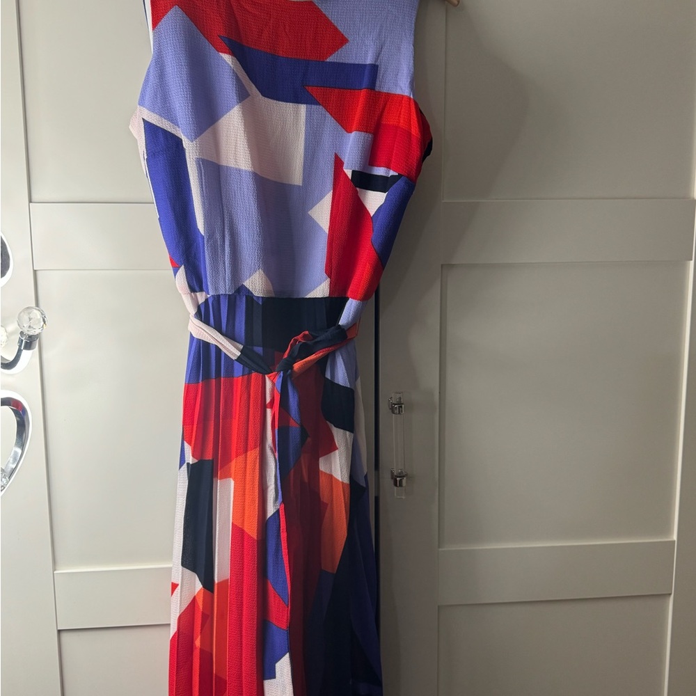 Donna Ricco Red and Blue Geometric Maxi Dress